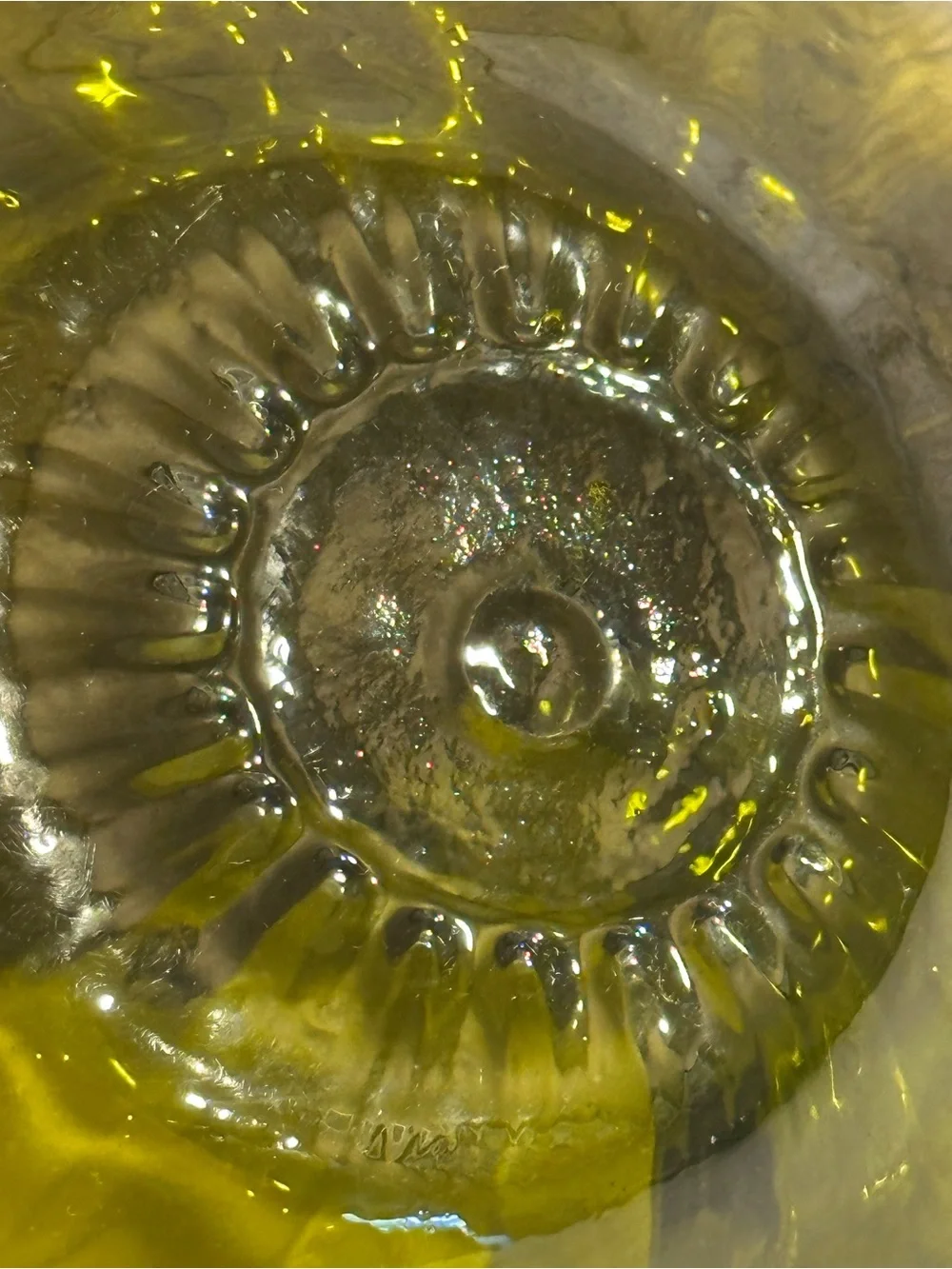 Vintage Pilgrim Glass Olive Green Optic Rose Bowl Vase Mid Century MCM Fish Bowl